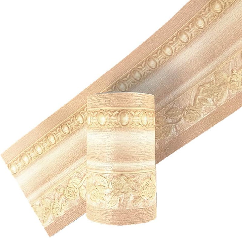 Yija 3D Wood Grain Self Adhesive Peel and Stick Waterproof Wall Border Easy to Apply Home Decor Bathroom Kitchen 4 Inch by 16.5 Feet (Light Yellow) - Image 1
